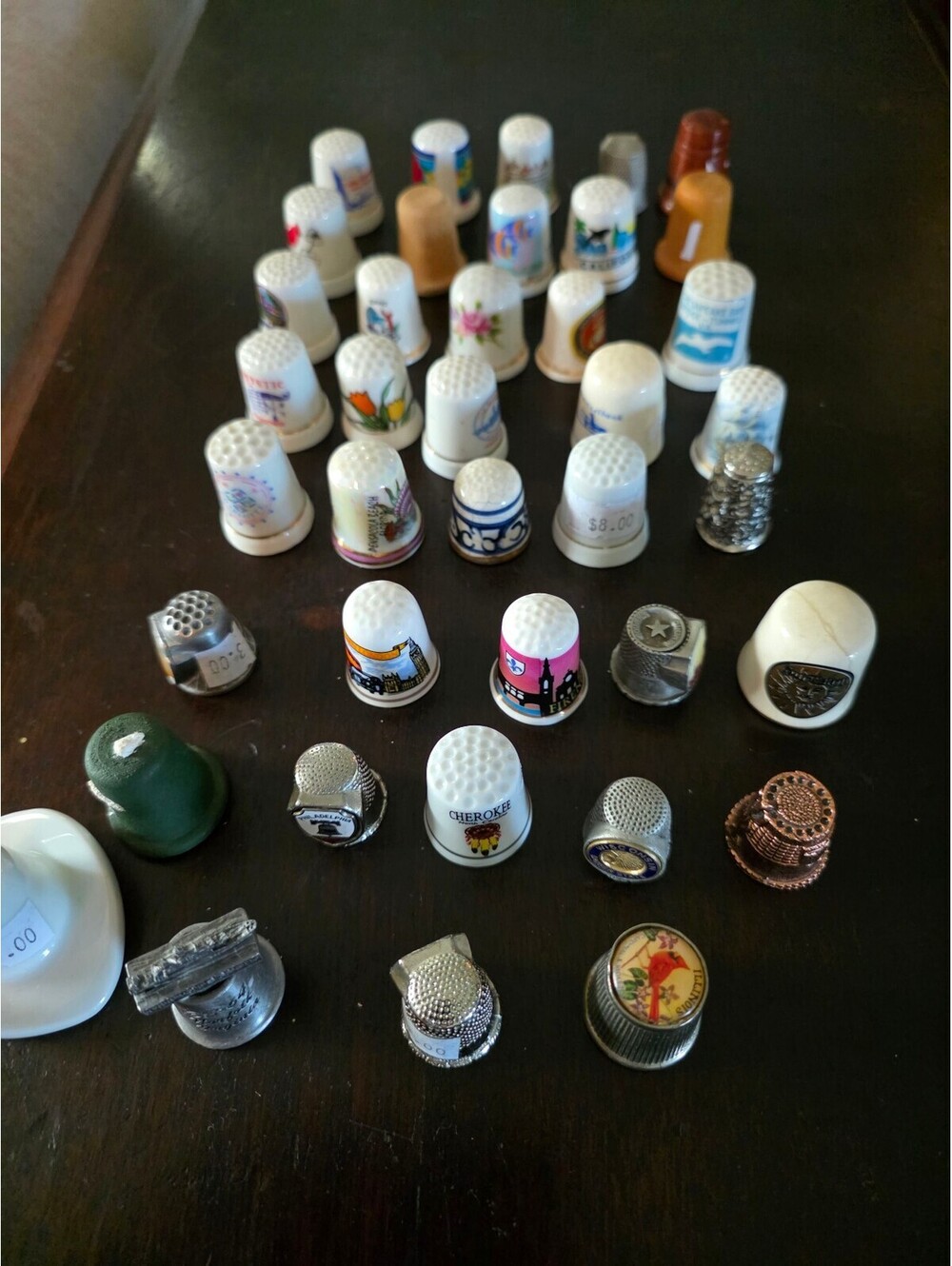 Vintage Collection of 39 Decorative Sewing Thimbles with Various Designs and Fin
